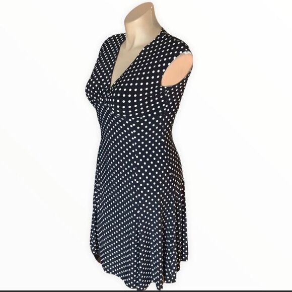 CHAPS Large Petite Dress Black With White Dots - Picture 2 of 5